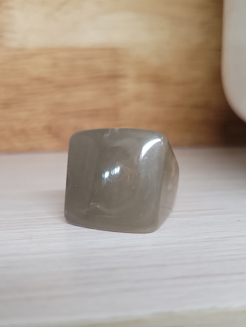 SMOKEY TAUPE GREY SQUARE ACRYLIC RING
